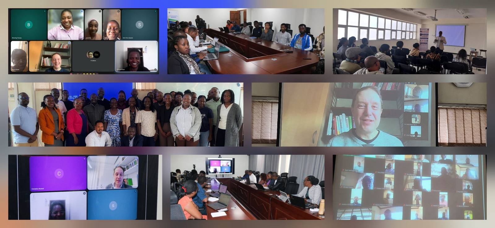 Kujenga sessions running simultaneously across partner campuses in Africa, in lecture halls, boardrooms and on video calls.
